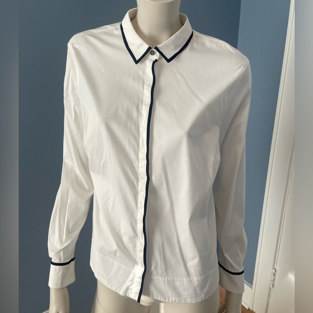 Basler White Button-Up Black Piping Size 10 and fits like Size 8